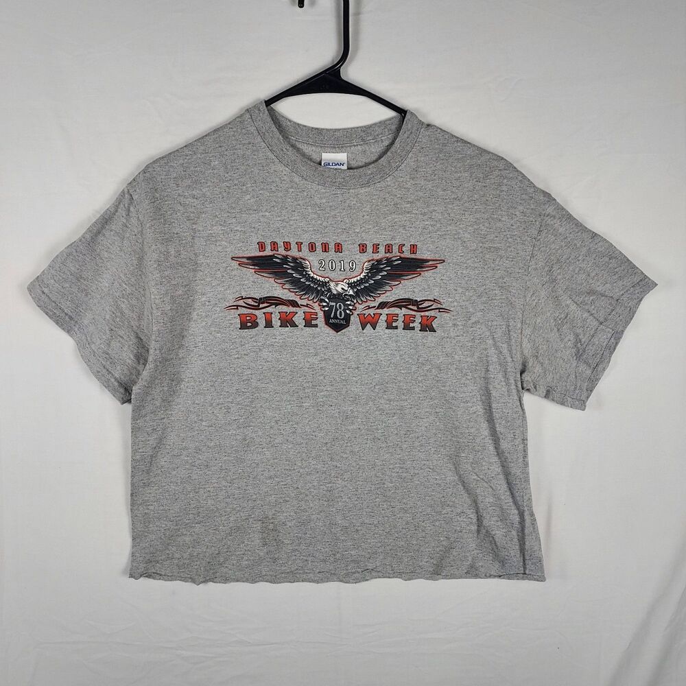 Daytona Beach Bike Week 2019 “78th Annual” Eagle Graphic Cropped T‑Shirt Gray L